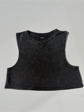 Mono B Acid Wash Charcoal Ribbed Cropped Muscle Tank Top